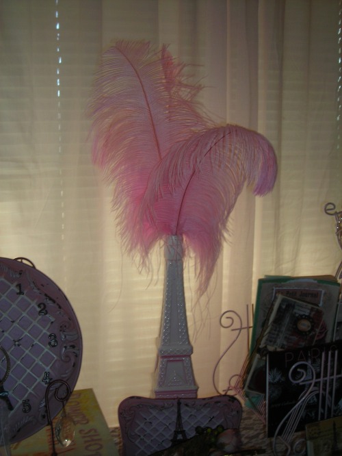 pink feathers in the pink eiffel tower bottle ... just as sue suggested, it looks FAB!